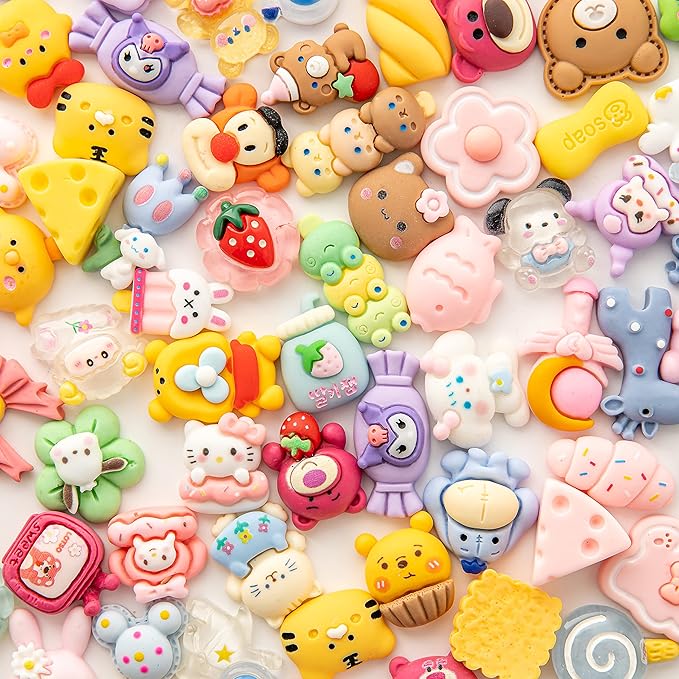 Slime Charms Cartoons Charms Cute Set - Mixed Lot Assorted Cartoons Kawaii Charms Resin Flatback Cute Sets for DIY Crafts Making,Decorations,Scrapbooking,Embellishments,Hair Clip 80pcs