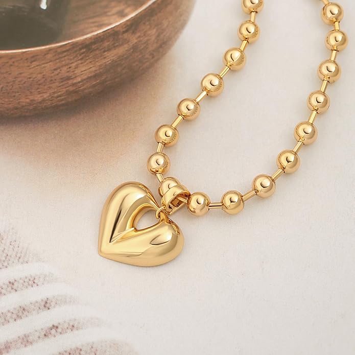 Aobei Pearl 18K Gold Plated Moon Star Lion Evil Eye Love Heart Cross Pendant Necklace Medallion Paperclip Chian Choker Layering Jewery for Women