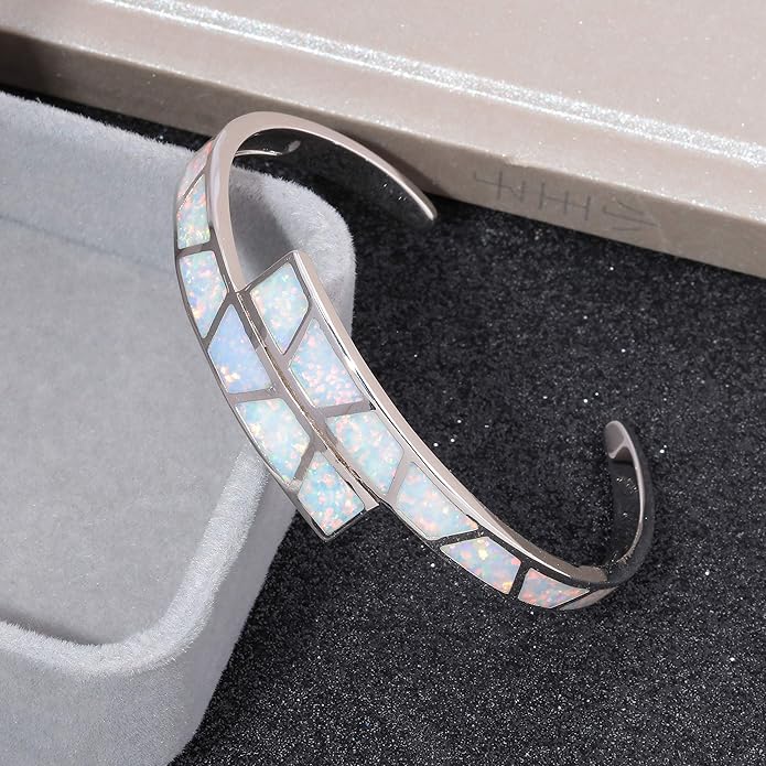 CiNily Womens Cuff Bracelet,Opal Bangle Bracelets Gold Plated Hypoallergenic Ladies Gemstone Open Cuff Bangle Bracelet