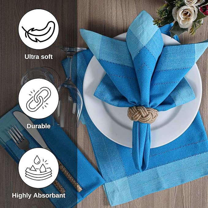 Homidate Cotton Cloth Napkins Set of 12 – 20x20 Blue Multi Double Hemstitched – Machine Washable Dinner Napkins for Weddings, Parties & Father’s Day Celebrations