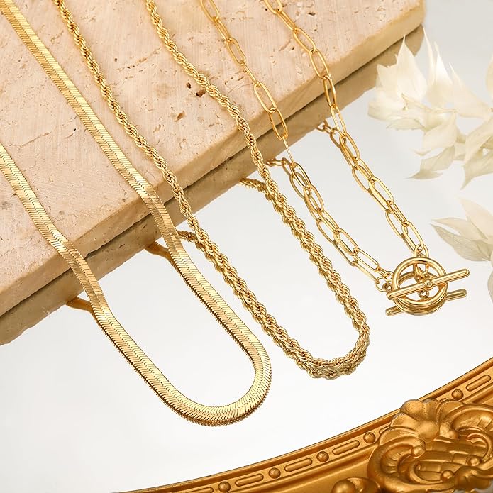 CHESKY Layered Necklaces for Women, 14K Gold Plated Chain Necklace Women Trendy Cuban Link Paperclip Chain Toggle Clasp Necklace Fashion Chunky Jewelry for Women