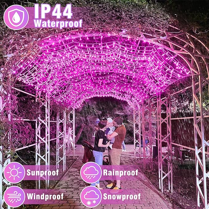 800 LED Christmas Lights Outdoor Indoor, String Lights for Outside with 8 Modes Waterproof, Plug in Twinkle Light Clear Wire for Xmas Wedding, Patio, Garden, House Decorations, Pink