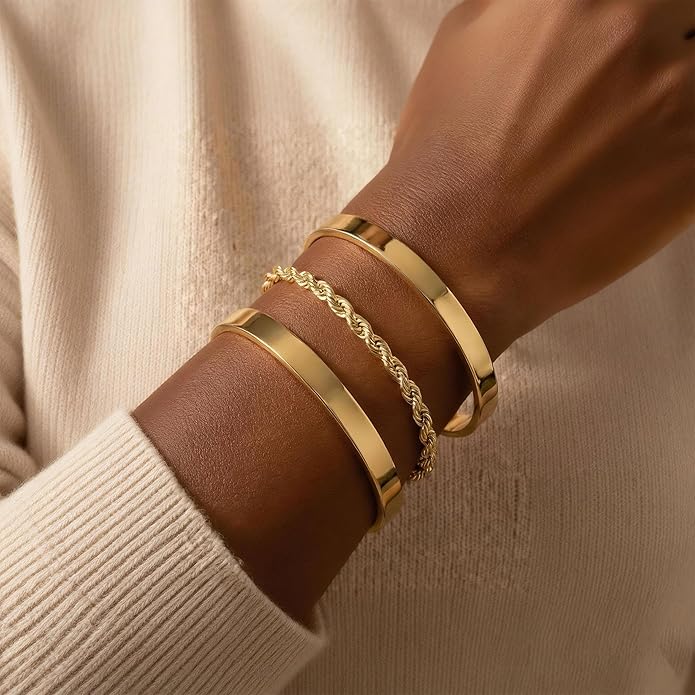 Gold Bangle Bracelets for Women, Non Tarnish Dainty 14K Gold Plated Cuff Bracelets Stackable for Women,Waterproof Bracelet Stack Gold Jewelry Gifts Trendy Adjustable Accessories