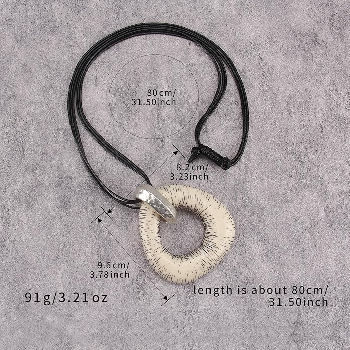 Boho Leather Necklace Women Bohemian Brown Circle Pendant Necklace Choker Long Necklaces for Women Boho Ring Large Pendant