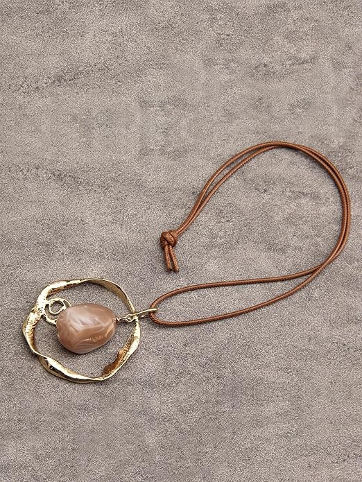 GelConnie Boho Necklaces for Women Vintage Silver Circles Long Pendant Necklace Cowgirl Sweater Necklace Adjustable Leather Choker Necklace for Women