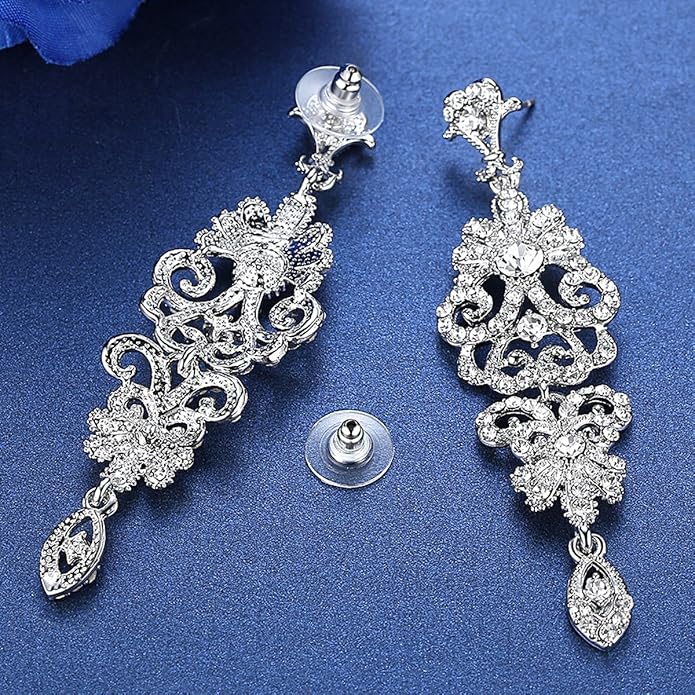 mecresh Gold/Silver Rhinestone Chandelier Wedding Bridal Dangle Earrings