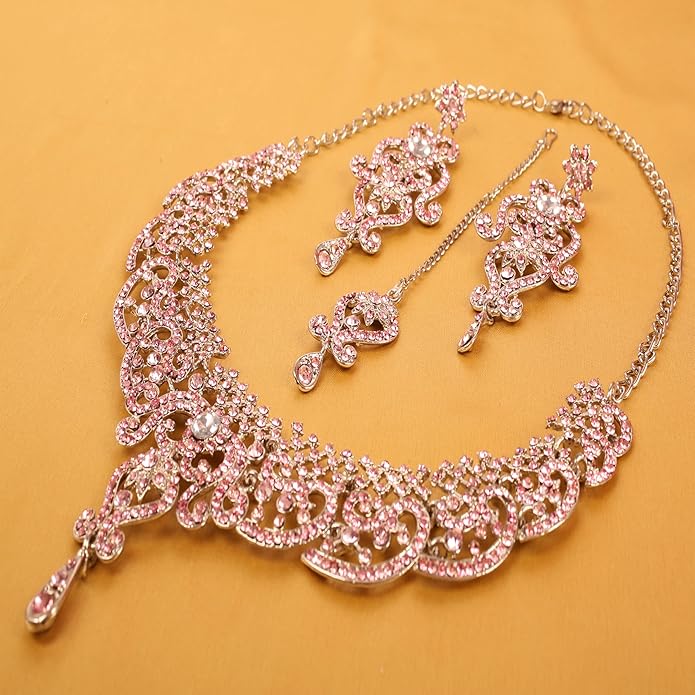Touchstone Indian jewelry set for women bollywood gold jewellery wedding outfits necklace sets earrings bridal maang tikka fancy costume girls big desi accessories rhinestone in gold or silver tone