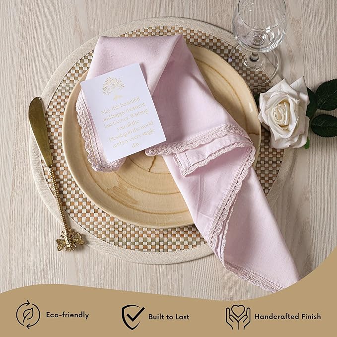 Ramanta Home Linen Flax Cloth Napkins Set of 4 |18x18 Inch | Premium Cotton Linen Flax Lace Soft & Durable | Washable Ideal for Everyday Use Parties Thanksgiving Christmas Halloween Lavender