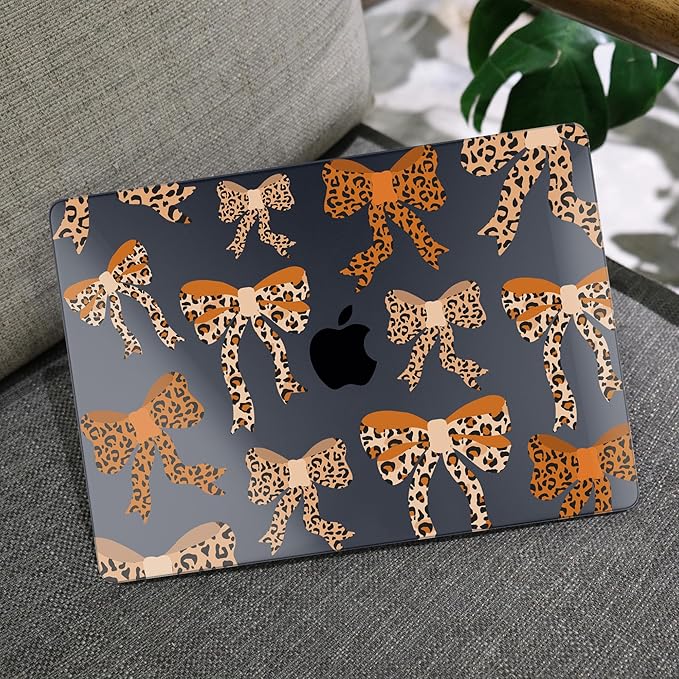 MEEgoodo Case for MacBook Pro 13 inch Case 2022 2021 2020 New A2338 M2/M1 A2251 A2289, Laptop Hard Shell with Keyboard & Camera Cover Compatible with 13 inch MacBook Pro, Ribbon Bow with Leopard Skin