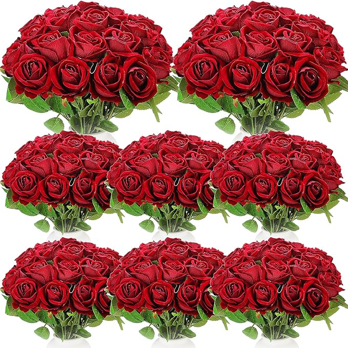 Hotop 80 Pcs Rose Artificial Flowers Bulk with Long Stem, Silk Roses Realistic Fake Flowers Bouquet for Wedding Table Centerpieces Bridal Shower Party Home Decorations(Burgundy)