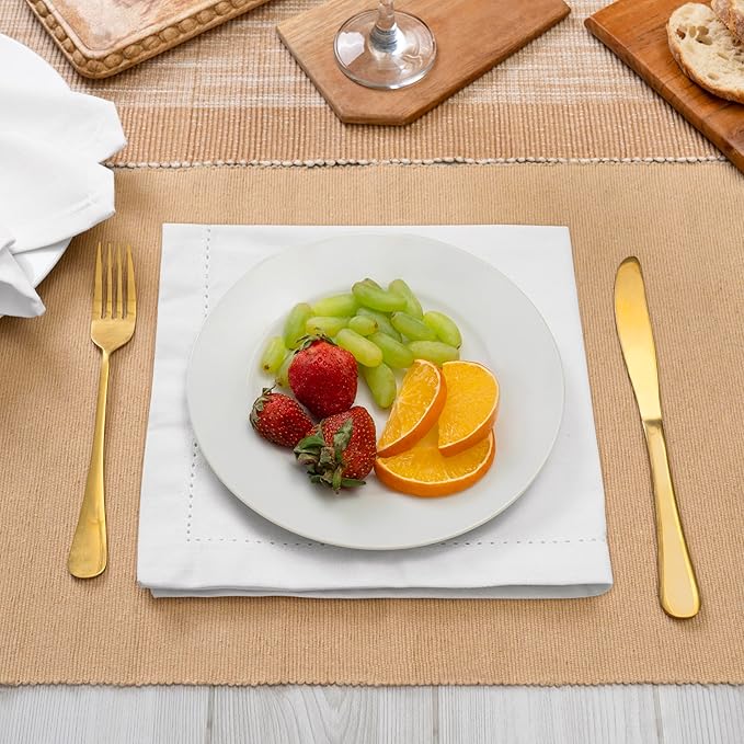 Blue Needles Set of 6 Hemstitch Linen Napkins 100% Cotton White Cloth Dinner Napkins 18x18 inches, Soft, Reusable, Absorbent, Washable, Ideal for Fall Thanksgiving Events, Parties & Everyday Use