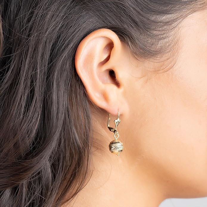 Barzel 18K Gold Plated Diamond Cut 10MM Ball Drop Earrings for Women, Lever Back, Made in Brazil, Tarnish Free, Waterproof