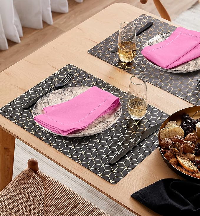 Palisa Cloth Dinner Napkins with Hemstitched Detailing & Mitered Corners Set of 4 (18x18 Inches) Pink - Cotton Reusable Dinner Napkins for Valentines Day Gift, Table Linen for Weddings & Everyday Use