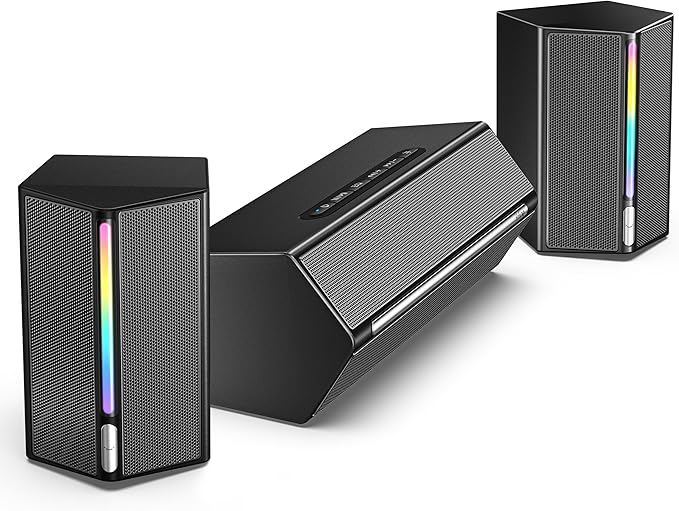 FIFINE Computer Speakers System with Subwoofer, Gaming Speaker for PC with RGB, Volume Control, Monitoring, 3.5mm Aux Input, AC Powered Speakers for Desktop Mobile TV-AmpliGame A22