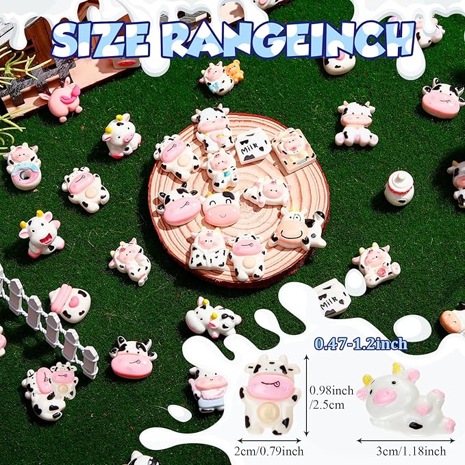 Giegxin 40 Pcs Cow Resin Charm Milk Bottle Cute Animal Accessories Cute Embellishments Bulk for Jewelry Cellphone Case Scrapbooking Headband DIY Craft Making(Cow)