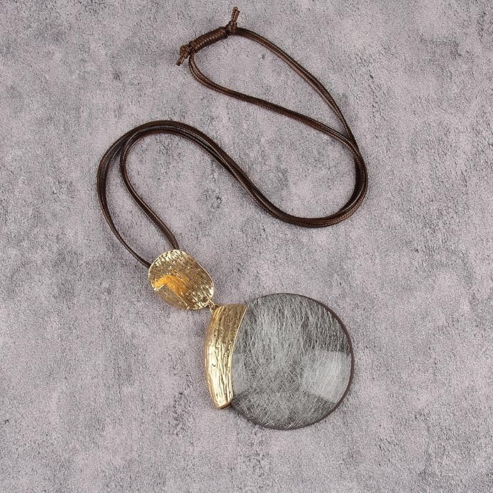 Boho Leather Necklace Women Bohemian Brown Circle Pendant Necklace Choker Long Necklaces for Women Boho Ring Large Pendant