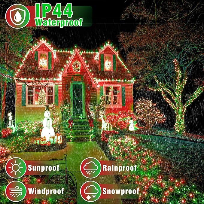 800 LED Christmas Lights Outdoor Indoor, String Lights for Outside with 8 Modes Waterproof, Plug in Twinkle Light Clear Wire for Xmas Tree, House, Garden, Party Decorations, Red Green