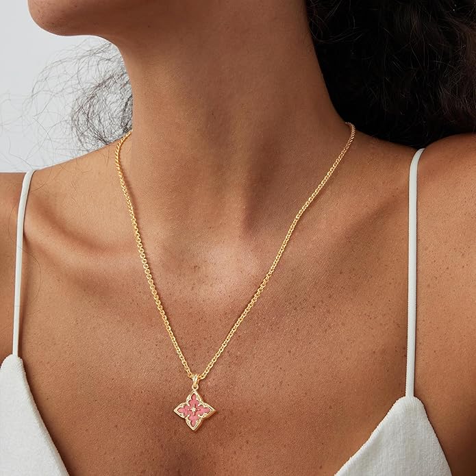 Fettero Gold Clover Necklace for Women Dainty 14K Gold Plated CZ Pendant Necklace Adjustable Chain Choker Charm Colorful Clover Pendant Lucky Necklaces for Women Jewelry
