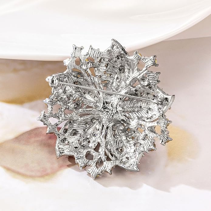 Womens Flower-shape Statement Brooch Pin Crystal Brooch for Women