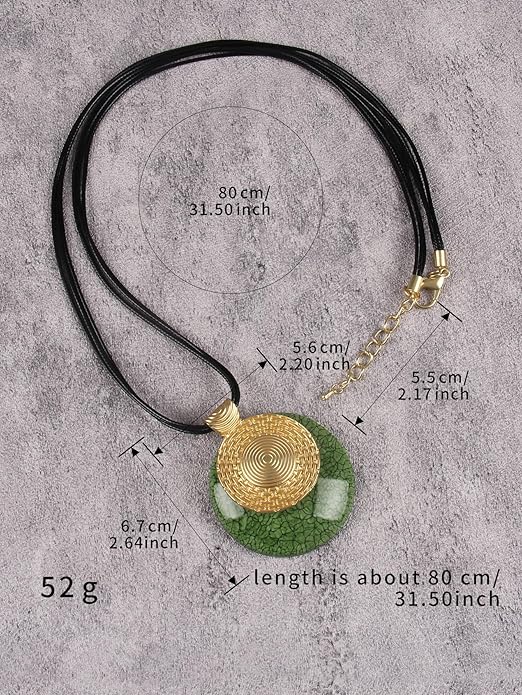 Boho Leather Necklace Women Bohemian Brown Circle Pendant Necklace Choker Long Necklaces for Women Boho Ring Large Pendant