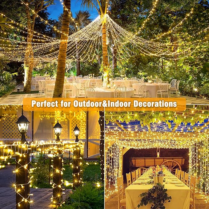 300 LED Christmas Lights Outdoor Indoor 100ft Connectable Warm White Christmas Lights 8 Modes Clear Wire Waterproof, Plug in Twinkle Fairy String Light for Bedroom Wedding Party Xmars Tree Decorations