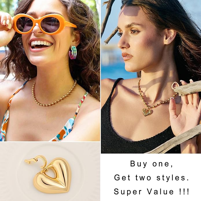 Aobei Pearl 18K Gold Plated Moon Star Lion Evil Eye Love Heart Cross Pendant Necklace Medallion Paperclip Chian Choker Layering Jewery for Women