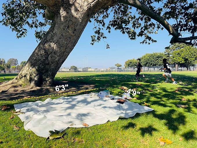 4'9" x 6'3" White Lightweight Water-Resistant Canvas Mat – Picnic, Outdoor, Beach, Park, Camping, Toy Mat