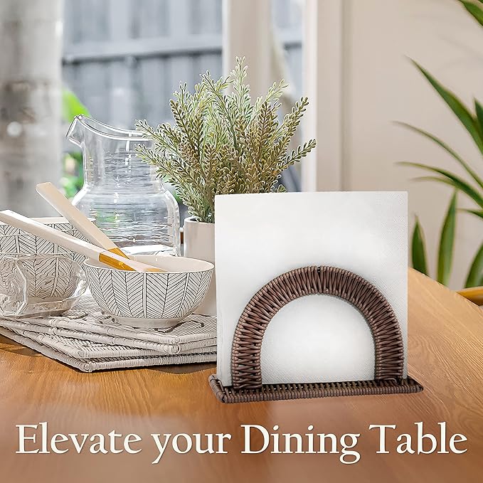 Paper Napkin Holder, Dinner Napkin Dispenser, Upright Rustic Tissue holder, Standing Tissue box, Resin Wicker, Dark Brown