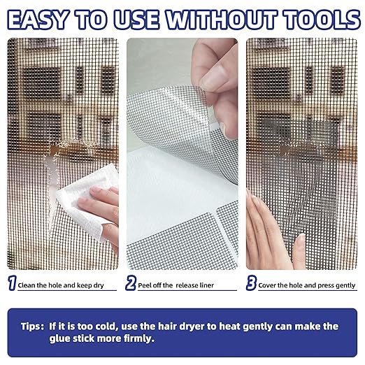 KING MOUNTAIN 20 Sheets Black Window Screen Patches, 44 in Repair Kit for Tears & Holes, Strong Adhesive Mesh Tape, Quick & Waterproof