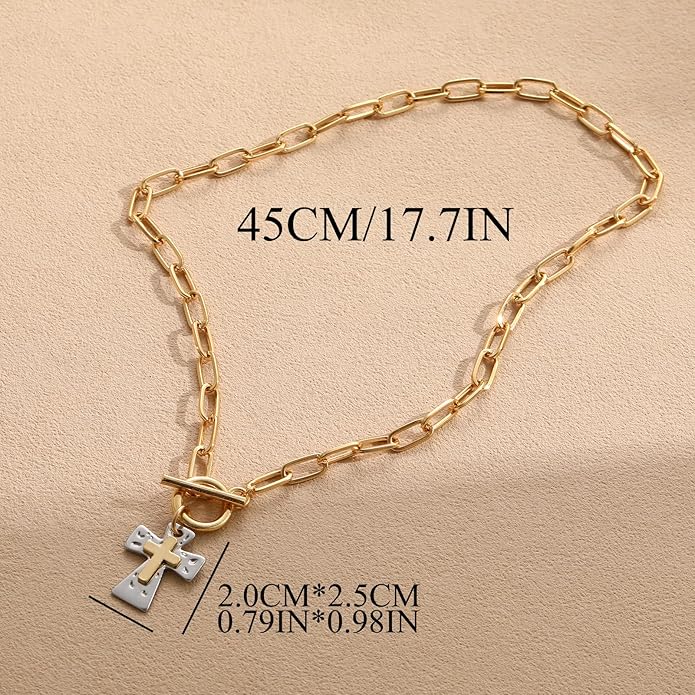 Layered Pearl Chain Necklace for Women, 14K Gold Plated Pearl Link Toggle Clasp Necklace, Dainty Trendy Layered Choker Chunky Jewelry Fashion Gift for Women