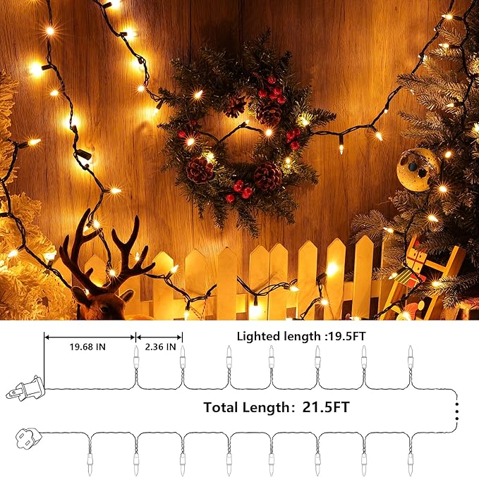 Joomer Mini Christmas String Lights - 19.5FT 100 LED Plug-in String Light, Connectable Waterproof Fairy Lights for Indoor Outdoor Decor, Patio, Home, Garden,Holiday,Christmas Decoration - Warm White