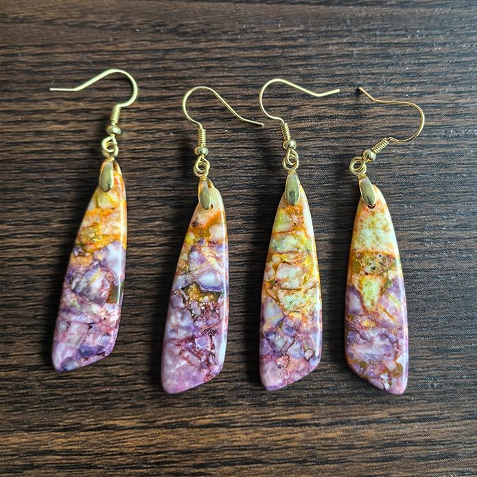 Boho Women Natural Stone Earrings Unique Healing Imperial Jasper Gemstone Energy Hypoallergenic Lightweight Dangle Drop Earrings Multiple Styles Earrings Jewelry for Birthday Party Gift
