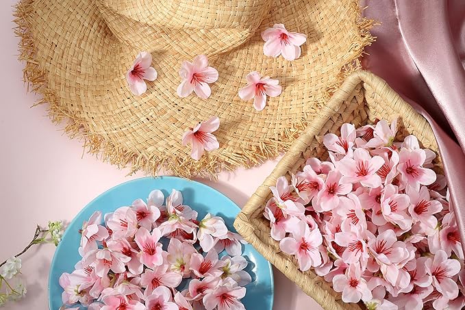 100pcs Pink Cherry Blossom Flowers Artificial Cherry Blossom Heads Silk Mini Cherry Flowers for Crafts DIY Wedding Party Decor(1.6 Inch)