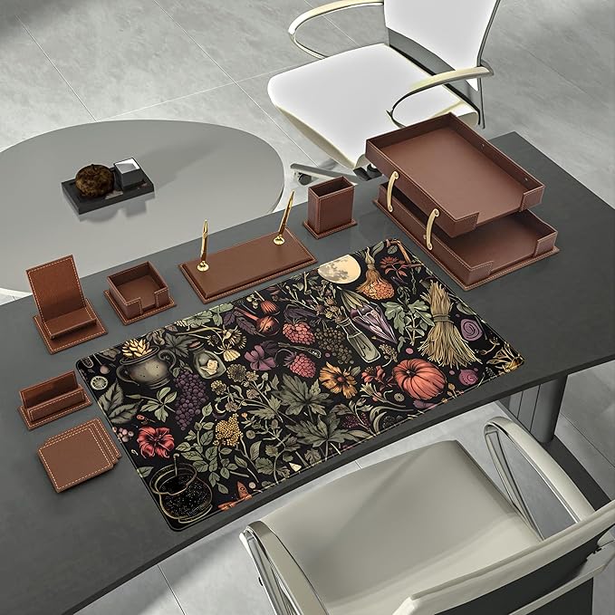 Desk Mat Botanical Witchery Mouse Pad Gaming Mat Dark Keyboard Mat, Long Mouse Mat XXL Extended Desktop Pad Computer Mats with Stitched Edges, Office Desk Accessory Home Decor 31.5" x 15.7"