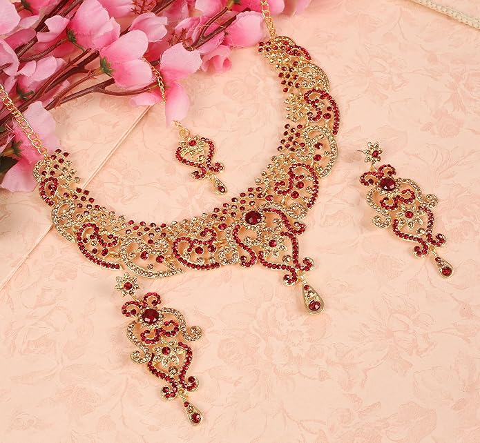 Touchstone Indian jewelry set for women bollywood gold jewellery wedding outfits necklace sets earrings bridal maang tikka fancy costume girls big desi accessories rhinestone in gold or silver tone