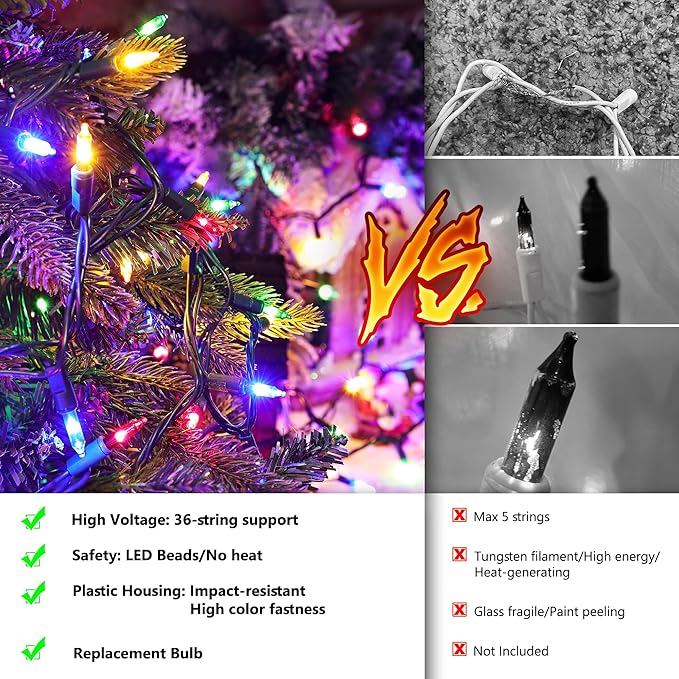 Joomer Mini Christmas String Lights - Total 39 FT 200 LED Plug-in String Light, Connectable Waterproof Fairy Lights for Indoor Outdoor Decor, Patio, Home,Christmas Decoration - Multicolor