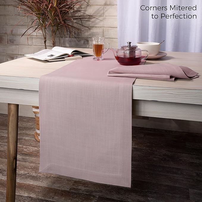 D'Moksha Homes Beige Table Runner 14 x 60 Inch - Faux Linen Table Runner - Wrinkle Resistant, Machine Washable Ideal for Dresser, Coffee Tables, Thanksgiving, Holiday - 100% Recycled Fabric