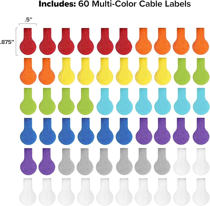 Wrap-It Storage - Mini Multi-Color Cable Labels (60 Pack) - Colorful Charger & Wire Labeler