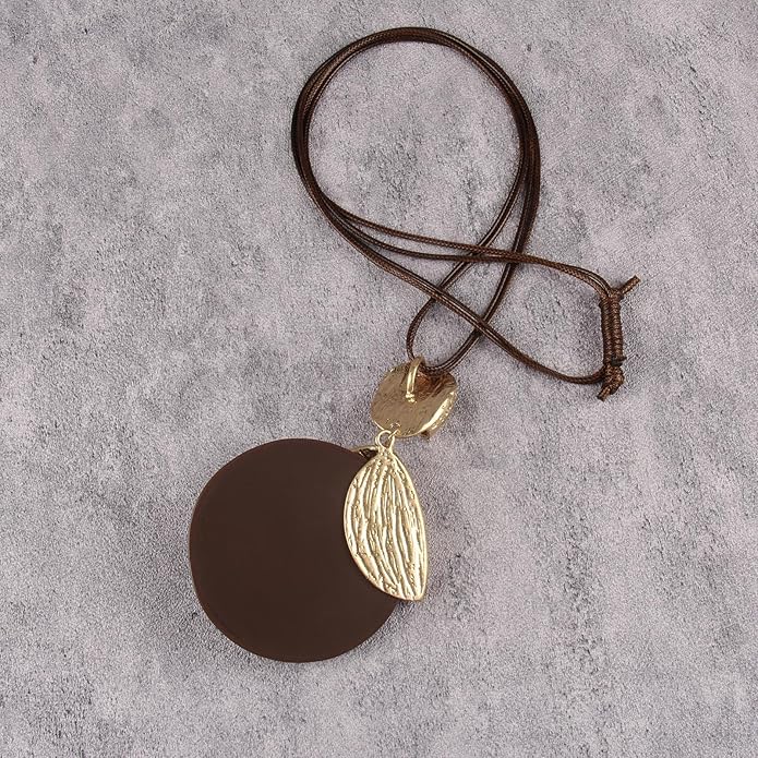 Boho Leather Necklace Women Bohemian Brown Circle Pendant Necklace Choker Long Necklaces for Women Boho Ring Large Pendant