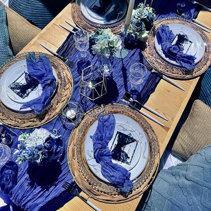 6 Pack Royal Blue Cheesecloth Table Runner 10FT Boho Cheese Cloths Gauze Fabric Table Runners 120 Inch Rustic Sheer for Wedding Birthday Party Baby Shower Centerpiece Home Decorations