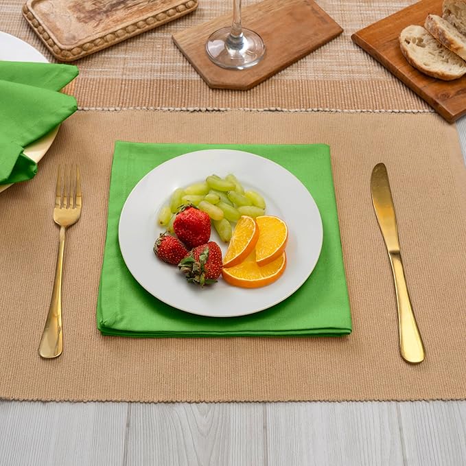 Blue Needles Solid Cloth Napkins Set of 6 Apple Green 100% Cotton Dinner Napkins 18x18 inches - Soft, Reusable, Absorbent & Washable Fall Thanksgiving Linen, Ideal for Events, Parties & Everyday Use