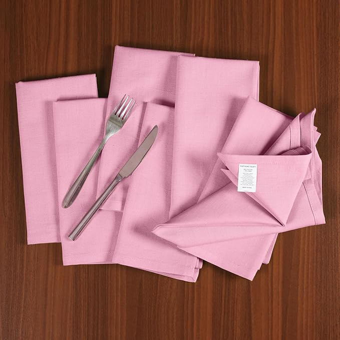 Cloth Napkins Set of 12 Cotton Linen 18x18 Inch - Soft Durable Washable - Ideal for Farmhouse Party Wedding Spring Summer Easter - Perfect Everyday Use Table Linen (Baby Pink)