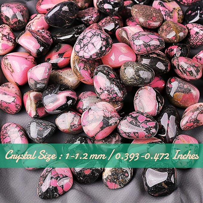 Polished Rhodonite Crystal Chips Set, 0.4", 128 Pcs - Handpicked Tumbled Stones and Crystals Bulk for Healing, Reiki, Meditation, Witchcraft and Home Decor