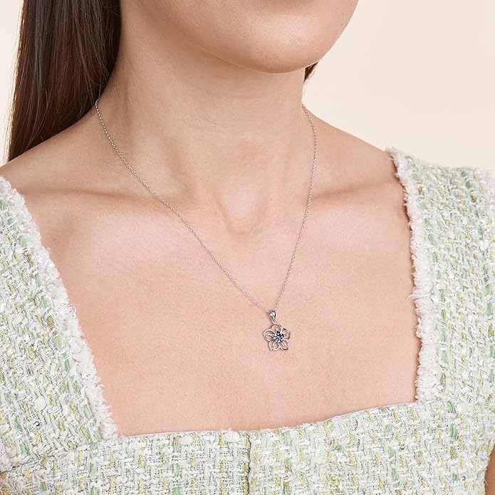 Amazon Collection Genuine or Created Gemstone Birthstone Flower Pendant Necklace with Chain in Sterling Silver, 18"