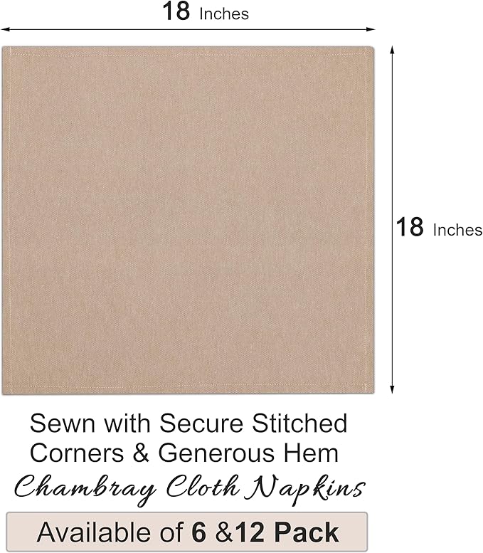 Ruvanti Cloth Napkins Set of 6, 18x18 Reusable Napkins Cloth Washable, Soft & Durable Table Napkin, Poly Cotton Fabric Dinner Napkins for Parties, Christmas, Thanksgiving, Weddings - Sand