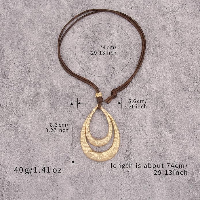 Boho Leather Necklace Women Bohemian Brown Circle Pendant Necklace Choker Long Necklaces for Women Boho Ring Large Pendant