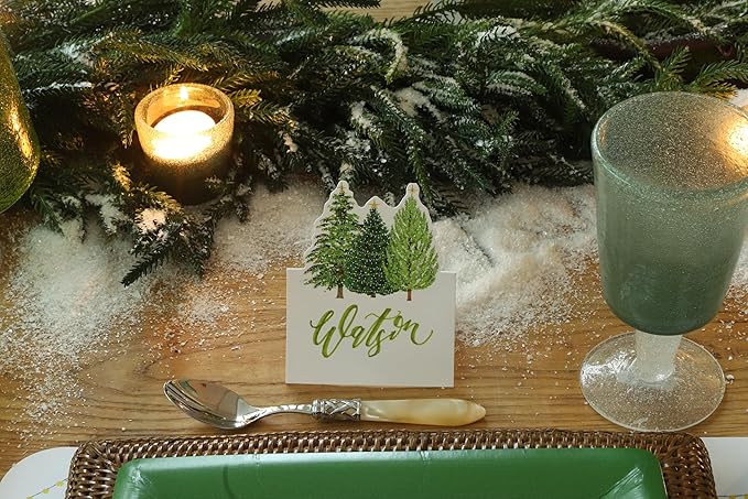 Caspari Christmas Trees with Lights Die-Cut Place Cards - 24 Count