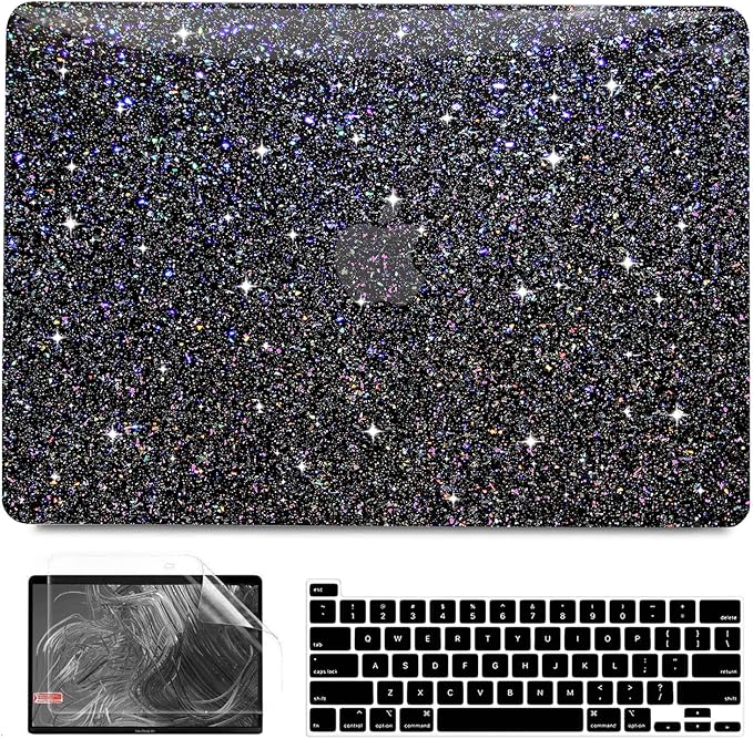 Anban Compatible with MacBook Pro 13 inch Case M2 M1 2025-2016 A2338 A2251 A2289 A2159 A1989 A1706 A1708, Plastic Hard Shell+Keyboard Cover+Screen Protector for MacBook Pro 13.3 inch Case, Shiny Black