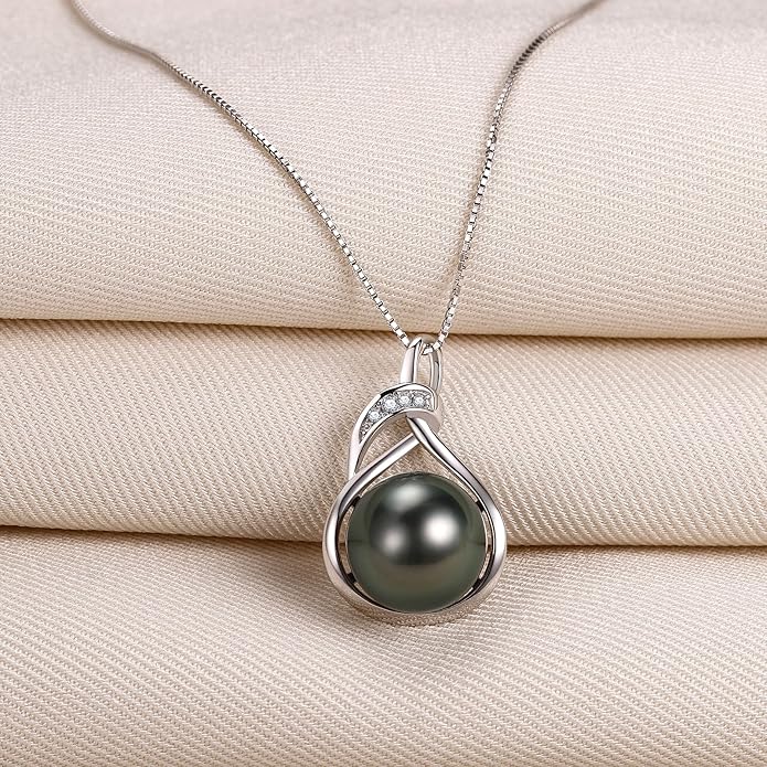 Genuine Tahitian Black Pearl Necklace - GIA Certified 9-11mm Cultured Pearl, 925 Sterling Silver 18K Gold Plated, Adjustable 18"-20"- Gifts for Women Wife Anniversary Birthday Christmas
