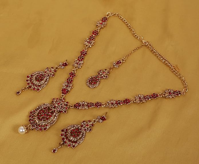 Touchstone Indian jewelry sets for women maang tikka wedding guest gold necklace bollywood jewellery set pageant elegant prom bride accessories western crystal chunky rhinestone necklaces